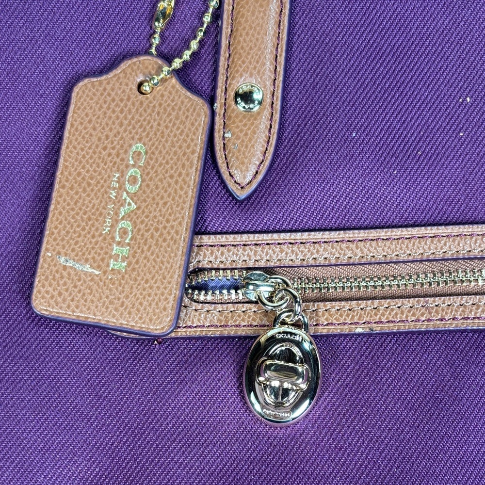 Coach Sawyer Plum Canvas & Leather Tote Bag Gold Hardware Charm - Picture 4 of 16